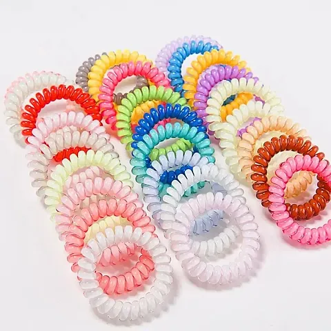 Trendy Club Piece Coil Hair Ties, Traceless Hair Ties, Telephone Cord Hair Ties Large Spiral Hair Ties, Set for Thick, Curly and Long Hair Water Color Rubber Bands For Girls, Women, Kids