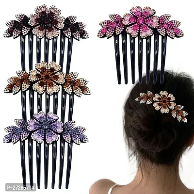 Blubby Hair Clips for Women - Flower Hair Comb Pins Elegant Hair Accessories (Pack of 2 Pcs Assorted Colors)-thumb0