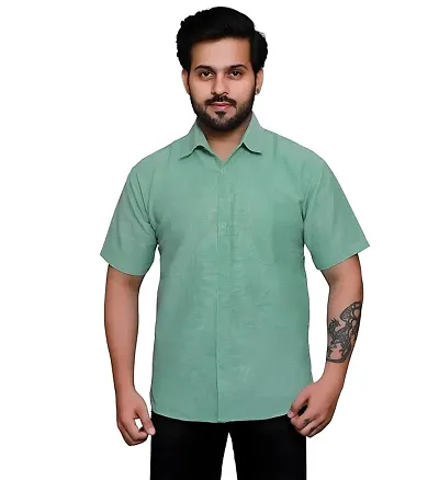 Elegant Khadi Solid Short Sleeves Casual Shirts For Men