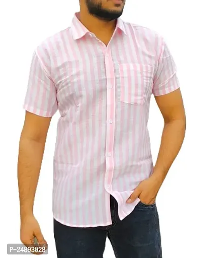 Elegant Khadi Cotton Striped Short Sleeves Casual Shirts For Men-thumb0