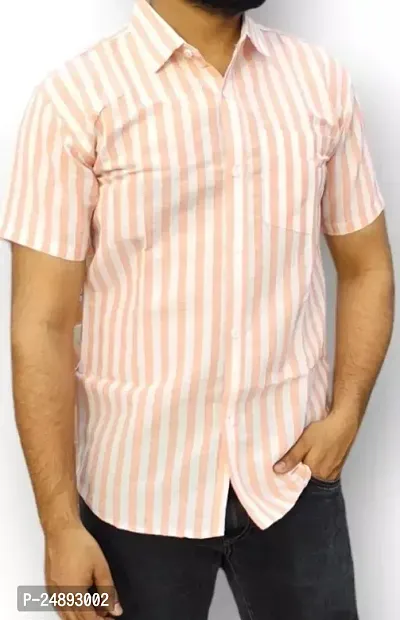 Elegant Khadi Cotton Striped Short Sleeves Casual Shirts For Men-thumb0