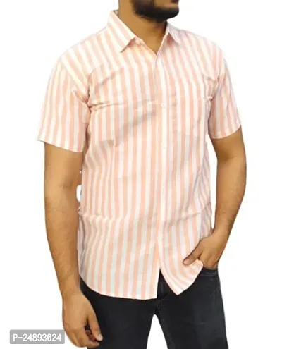 Elegant Khadi Cotton Striped Short Sleeves Casual Shirts For Men-thumb0