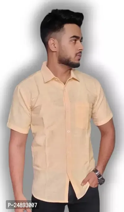 Elegant Khadi Cotton Solid Short Sleeves Casual Shirts For Men-thumb0