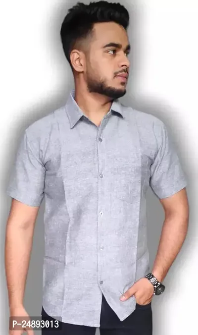 Elegant Khadi Cotton Solid Short Sleeves Casual Shirts For Men-thumb0