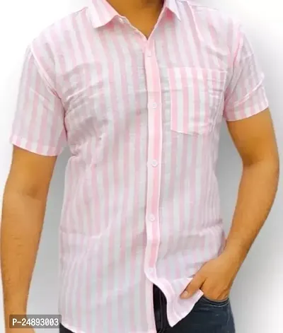 Elegant Khadi Cotton Striped Short Sleeves Casual Shirts For Men-thumb0