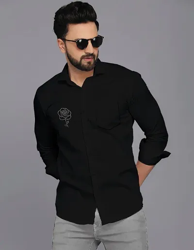 Stylish Cotton Solid Black Full Sleeves Shirt