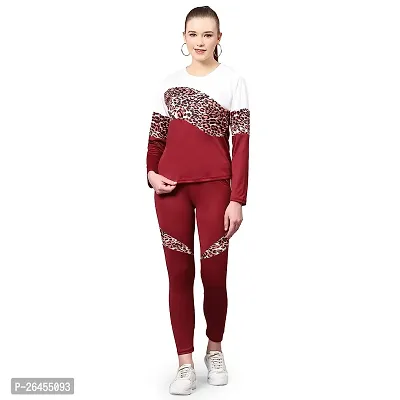 Elite Maroon Polyester Printed Tracksuit For Women