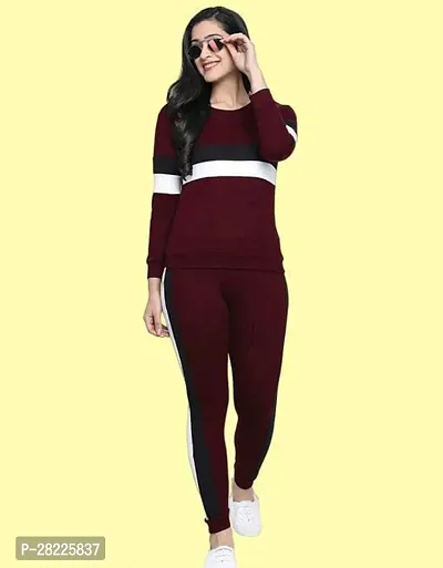 Stylish Maroon Cotton Blend Long Tracksuit For Women-thumb0