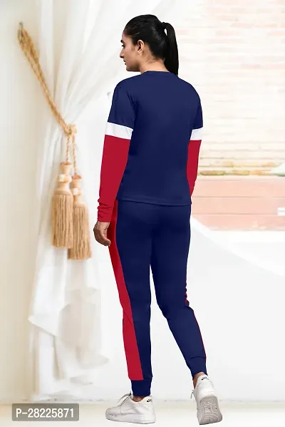 Stylish Navy Blue Cotton Blend Long Tracksuit For Women-thumb3