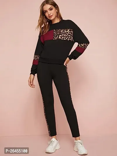 Elite Black Polyester Printed Tracksuit For Women-thumb0