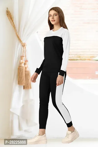 Stylish White Cotton Blend Long Tracksuit For Women-thumb2