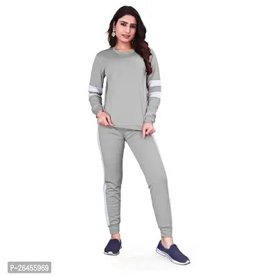 Elite Grey Polyester Solid Tracksuit For Women-thumb0