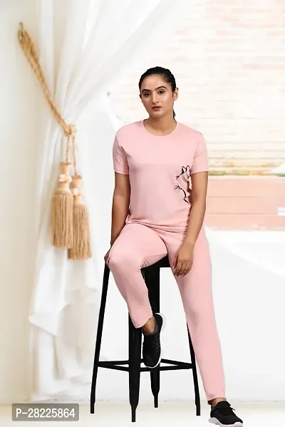 Stylish Pink Cotton Blend Long Tracksuit For Women-thumb3