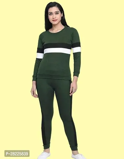 Stylish Green Cotton Blend Long Tracksuit For Women-thumb0