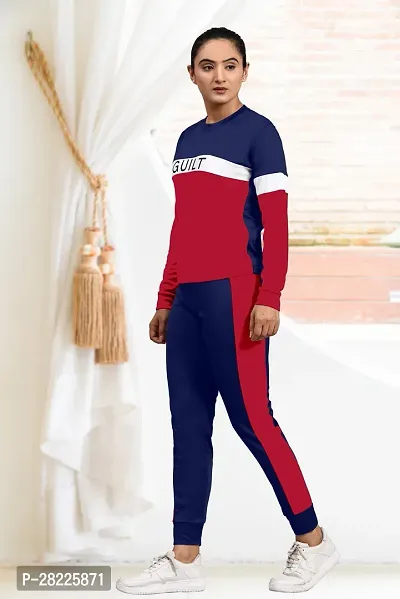 Stylish Navy Blue Cotton Blend Long Tracksuit For Women-thumb0