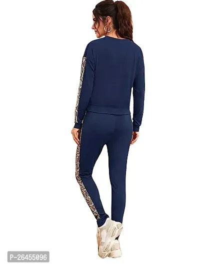 Elite Navy Blue Polyester Solid Tracksuit For Women-thumb2