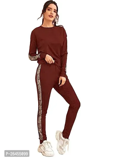 Elite Maroon Polyester Solid Tracksuit For Women