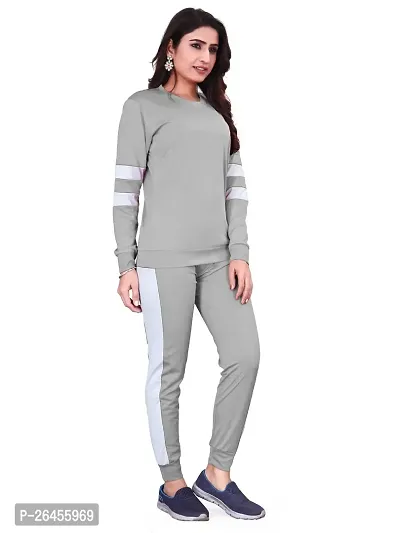Elite Grey Polyester Solid Tracksuit For Women-thumb3