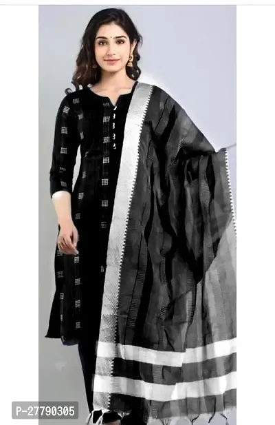 Black Cotton Trendy Womens Kurti With Bottomwear And Dupatta-thumb0