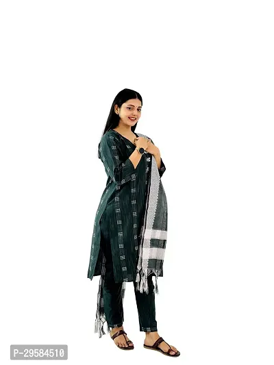 Latest Beautiful Khadi Cotton Ikat Kurta Bottom and Dupatta Set-thumb2