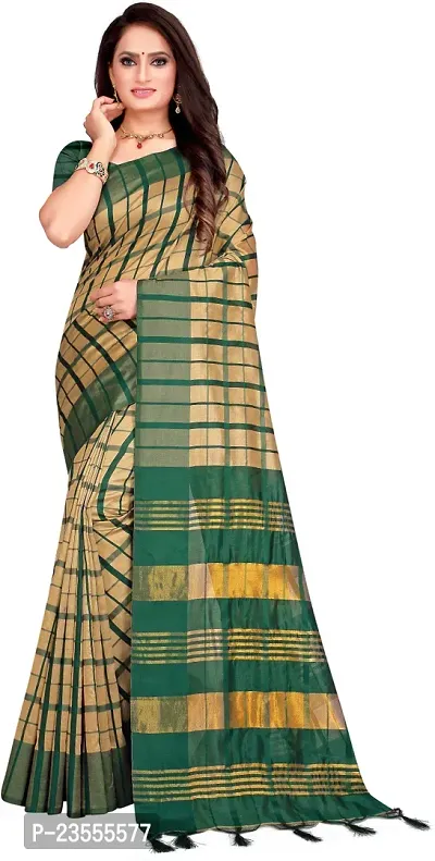 Elegant Green Cotton Silk Saree with Blouse piece-thumb0