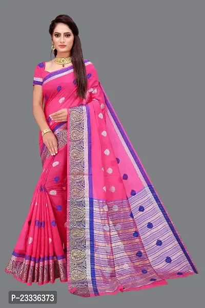 New Cotton Blend Fabric Woven Design Sari For Women-thumb0