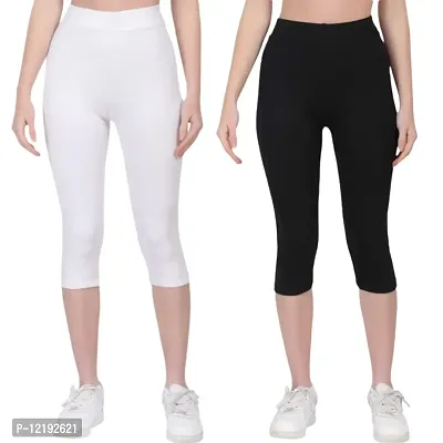 FashionWala Women's Capri Pant Combo (XL, White & Black)