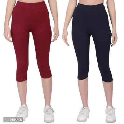 FashionWala Women's Capri Pant Combo (S, Maroon & Navy Blue)