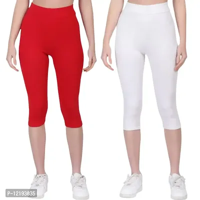 FashionWala Women's Capri Pant Combo (L, Red & White)