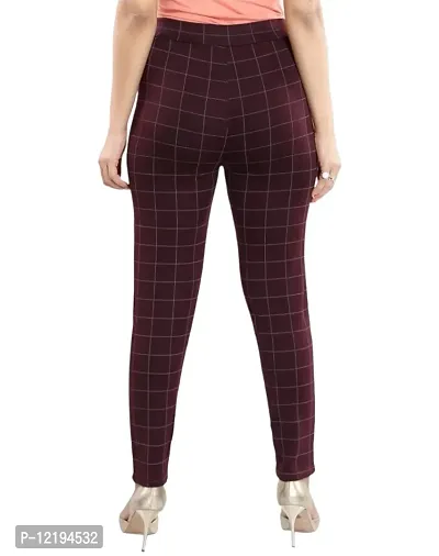 FashionWala Women's Formal Check Pant with Pockets (XL, Maroon)-thumb3