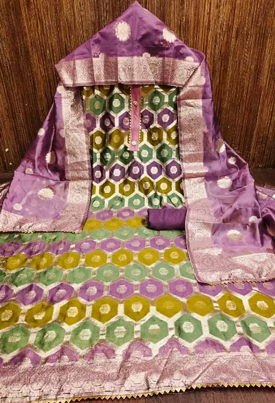 Stylish Banarasi Silk Jacquard Dress Material with Dupatta