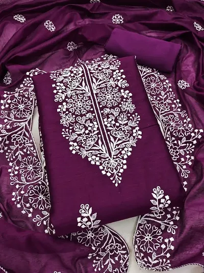 Classic Chanderi Silk Embroidered Dress Material with Dupatta