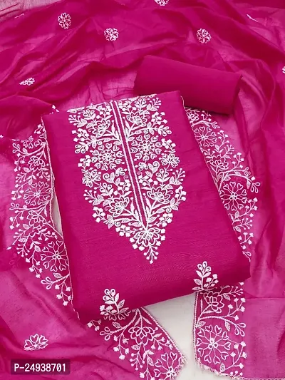 Classic Chanderi Silk Embroidered Dress Material with Dupatta for Women