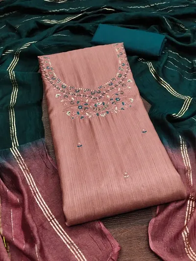 Stylish Silk Embroidered Unstitched Suit