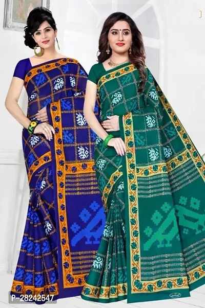 Stylish Cotton Saree with Blouse piece For Women Pack Of 2