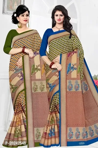 Stylish Cotton Saree with Blouse piece For Women Pack Of 2-thumb0