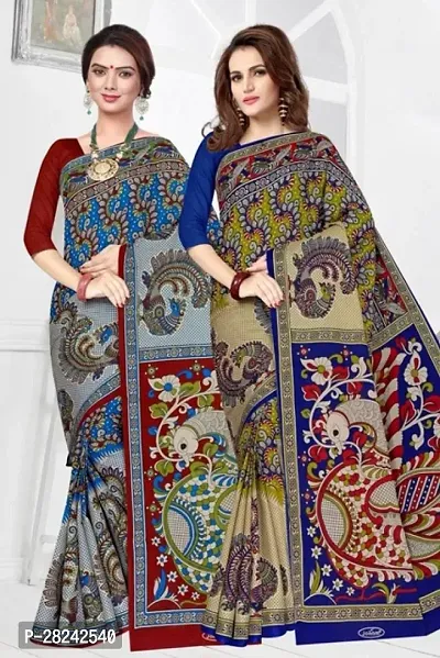 Stylish Cotton Saree with Blouse piece For Women Pack Of 2-thumb0