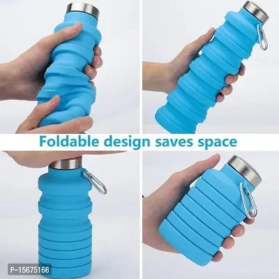 G.FIDEL Silicone Water Bottles for Sports, Trekking, Cycling, Gym, School Water Bottles with Snap Hook, Sport Drink, Kettle, Collapsible Water Bottles Blue (500ml)-thumb4