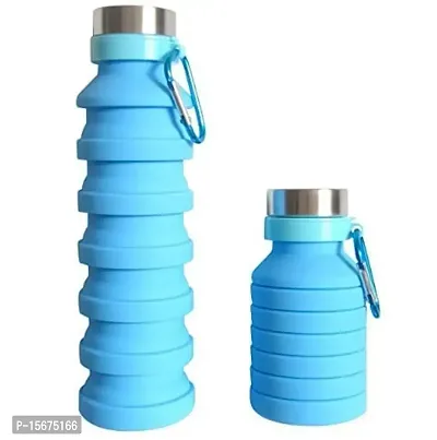G.FIDEL Silicone Water Bottles for Sports, Trekking, Cycling, Gym, School Water Bottles with Snap Hook, Sport Drink, Kettle, Collapsible Water Bottles Blue (500ml)-thumb0