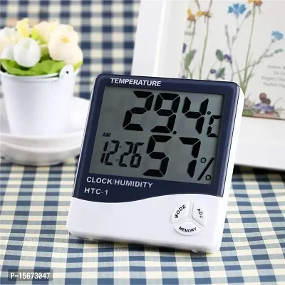 G.FIDEL Room Humidity and Temperature Meter Plastic Digital Clock and Accurate Temperature Indicator Wall Mounting and Table Top LCD Digital Alarm Clock Monitor for Indoor/Outdoor