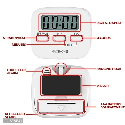 G.FIDEL Digital Kitchen Timer/Stopwatch Timer/Clock with Alarm and Magnetic Stand for Exercise (White)-thumb4