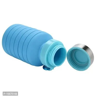 G.FIDEL Silicone Water Bottles for Sports, Trekking, Cycling, Gym, School Water Bottles with Snap Hook, Sport Drink, Kettle, Collapsible Water Bottles Blue (500ml)-thumb2