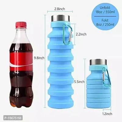 G.FIDEL Silicone Water Bottles for Sports, Trekking, Cycling, Gym, School Water Bottles with Snap Hook, Sport Drink, Kettle, Collapsible Water Bottles Blue (500ml)-thumb5