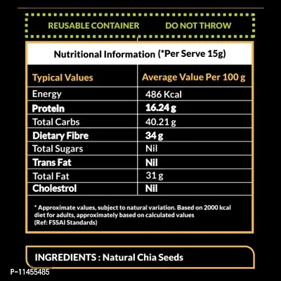 Slimza Healthy Premium Chia Seeds (230gm) | High Protein, Fiber | Weight Loss | No Preservative | Vegan-thumb5