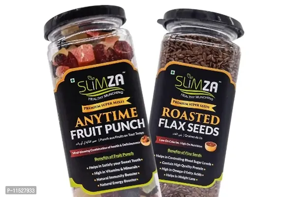 Slimza Premium Daily Healthy Dose Mix (410gm) | Anytime Fruit Punch  Roasted Flax Seeds | Dried Cranberry, Blackberry, Strawberry, Kiwi | High Protein, Fiber | Weight Loss | Vegan-thumb0