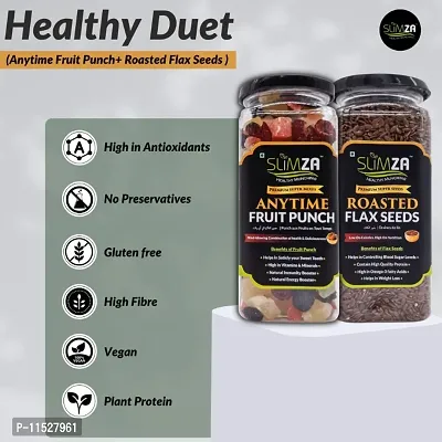 Slmza Premium Daily Healthy Dose Mix (410gm) | Anytime Fruit Punch  Roasted Flax Seeds | Vegan | High Fiber Combo (Anytime Fruit Punch 210gm, Roasted Flax Seeds 200gm)-thumb2