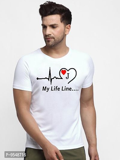 Men White Printed Round Neck Half Sleeve T shirt (j lifeline)