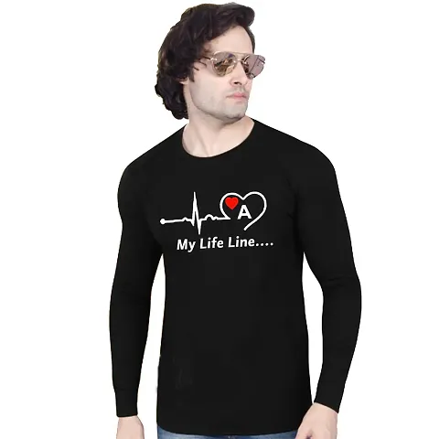Classic Black Polyester Printed Round Neck T-Shirt For Men