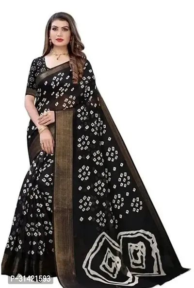 Stylish Cotton Silk Black Printed Saree with Blouse piece For Women-thumb0