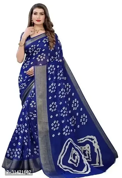 Stylish Cotton Silk Navy Blue Printed Saree with Blouse piece For Women-thumb0